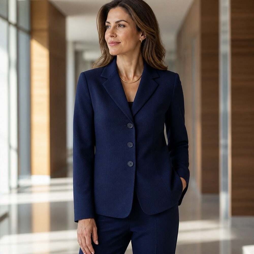 Kasper Navy Blue Stretch Crepe Three-Button Blazer Size 10